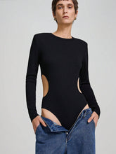 Ontre Women's Sexy Personalised Side Hollow Out Bodysuit, Round Neck Long Sleeve, Form Fitting